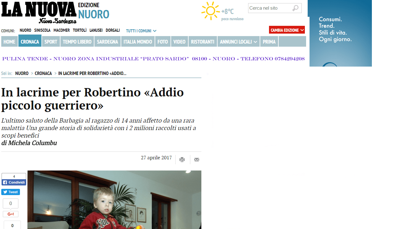 «ADDIO PICCOLO GUERRIERO»