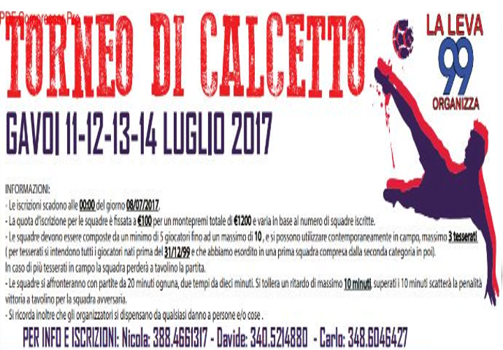 TORNEO DI CALCETTO 11-12-13 LUGLIO A GAVOI