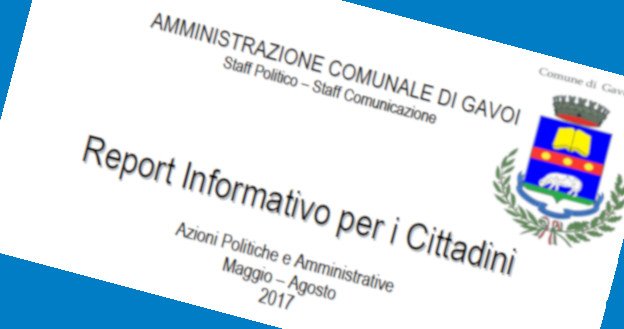 IL REPORT INFORMATIVO DELLA AMMINISTRAZIONE COMUNALE DI GAVOI