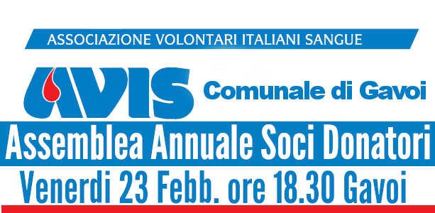 Venerdi ore 18,30 assemblea annuale soci Avis