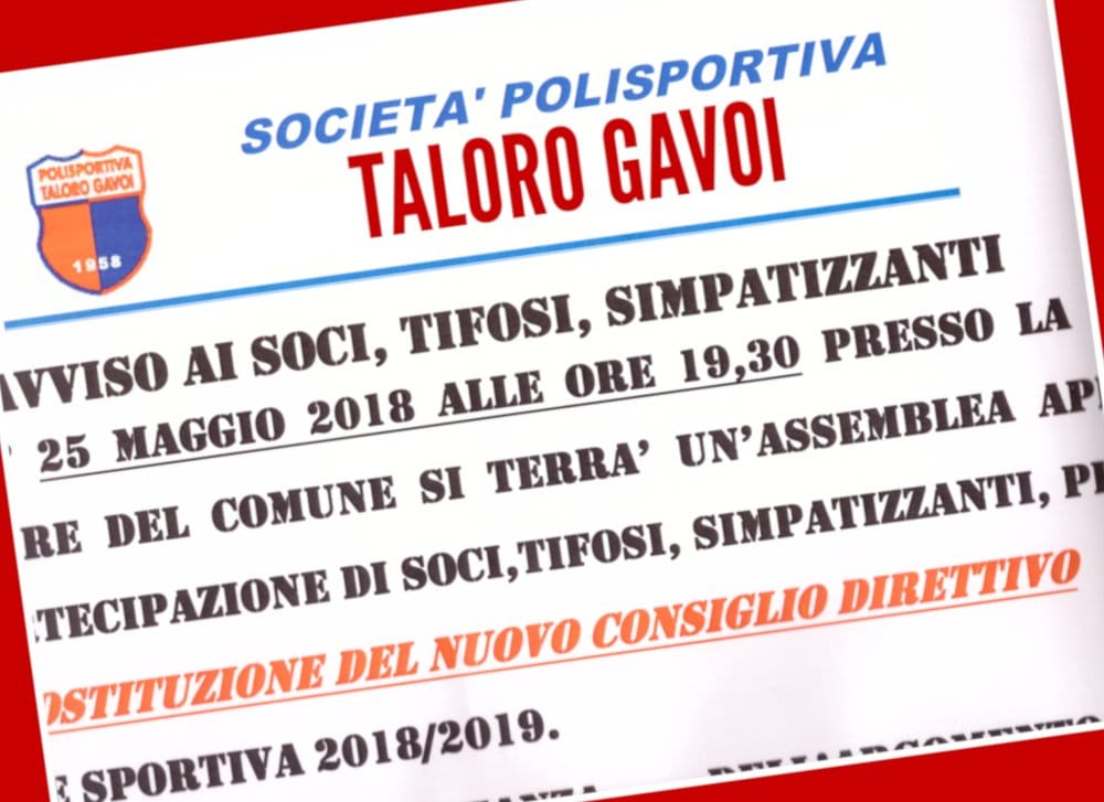 ASSEMBLEA DEL TALORO GAVOI “COSTITUZIONE DEL NUOVO DIRETTIVO”