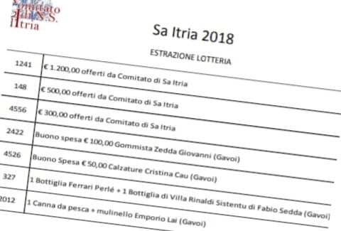 I numeri della lotteria di Sa Itria 2018