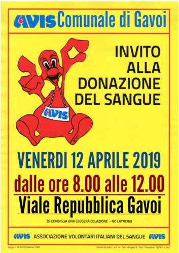 VENERDI 12 APRILE APPUNTAMENTO CON LA DONAZIONE DEL SANGUE