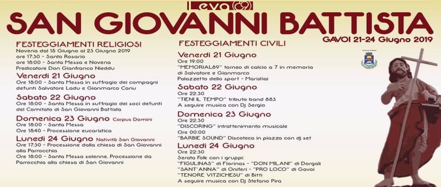 SAN GIOVANNI BATTISTA – IL PROGRAMMA 2019