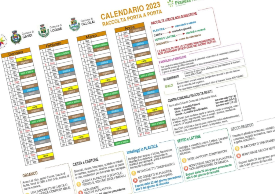 calendario primi 4 mesi raccolta porta a porta gavoi