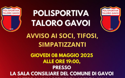 🟥🟦ASSEMBLEA APERTA “Il Taloro Gavoi chiama a raccolta soci, tifosi e simpatizzanti: appuntamento giovedì 8 maggio”